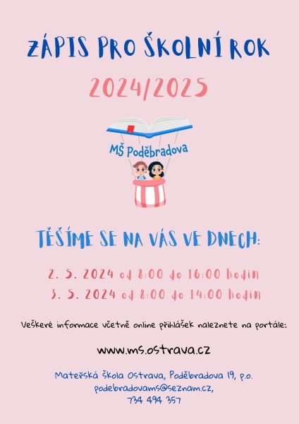 Zápis k předškolnímu vzdělávání pro školní rok 2024/225
